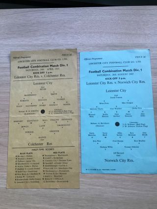 Leicester City Reserves Programmes 1965 Vs Colchester Snd Norwich Rare