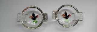 Rare - Vintage Sport King Federal Heavy glass ash tray set - painted rooster design 2