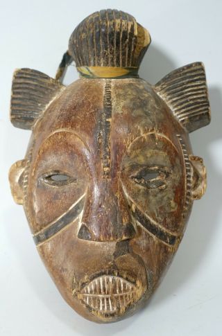 Vintage Antique Old Carved Wood Polychrome Fang Dance Mask From Gabon Africa