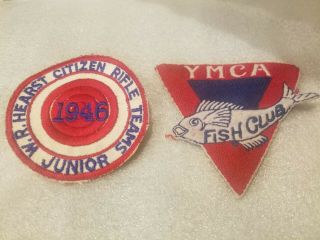 Rare Antique Old Vintage 1940s 1950s Ymca Fish Club & 1946 Rifle Patch