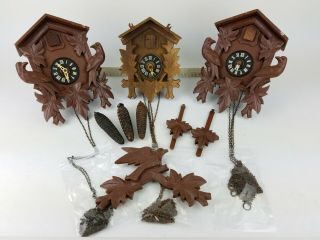 3x Cuckoo Clock Coocoo Bird Schneider West Germany Black Forest Vintage Antique