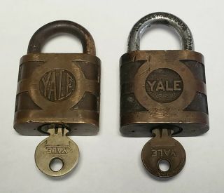 2 Antique Brass Yale & Towne Mfg Co Y&t Padlocks W/ Keys - Pin Tumbler Lock