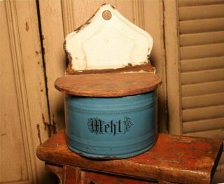Vintage Enamel Ware Salt Box / Mehl Dutch Primitive
