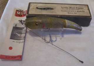 Vintage Roberts Little Mud Puppy Wood Lure 10/27/19pot Box Papers