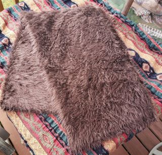 Rare Vintage Brown Luxurious Faux Fur 72”x 60” Throw Blanket Fabric Wolf Bear