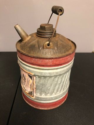 1 Rare Vintage Antique Canco Metal Gas Can With Wooden Handle,  Funnel Spout 1gal