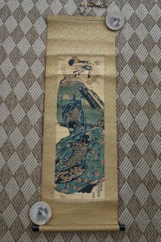 Antique Chinese Hanging Scroll Painting Woman Calligraphy and Seal 42.  5 