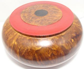 Antique Asian Round Wooden Box Chatoyant Bird’s Eye Wood Gorgeous
