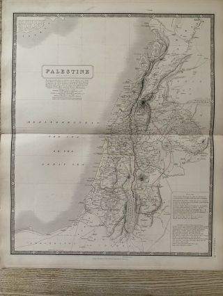 1844 Palestine Large Hand Coloured Antique Map From Johnston 