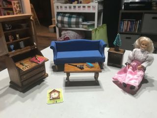 Vintage Dollhouse Living Room Furniture And Accessories And Doll