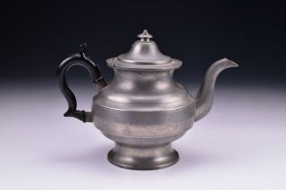 American Pewter Teapot With Painted Handle 19th Century