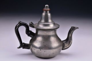 American Pewter Queen Anne Form Teapot 19th Century
