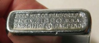 RARE 1950 ' s Zippo Cigarette Lighter 2517191 Patent Number 3