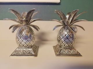 Vintage Pair Godinger Pineapple Tropical Palm Tree Candle Holders Rare Ornate