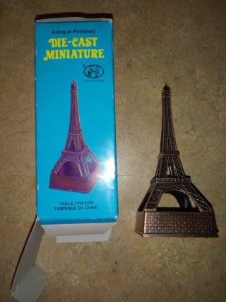 Vintage Die Cast Miniature Pencil Sharpener Antique Finish Eiffel Tower 3