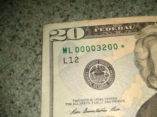 2013 $20 Twenty Dollar Bill Star Note Very Rare Look At (low Serial Number)