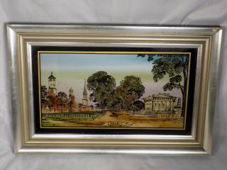 Antique Reverse Painting On Glass Yale University 14.  5 By 9.  5 Inches Framed