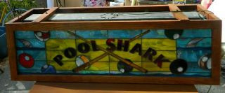 Stained Glass Pool Shark Pool Table Billiards Light W/ Oak Frame Rare Look