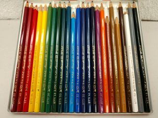 Very Rare Vintage Schwan Stabilo 24 Aquarell Color Pencils Tin Set Germany
