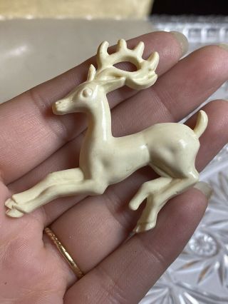 Vtg Christmas Reindeer Brooch Pin Rare Old Celluloid