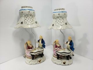 Vintage Rare Porcelain Man And Women Figures Playing Piano & Violin Lamps 20 "