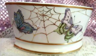 RARE T&V Limoges T&V Porcelain Butterfly Spider Web Gold Art Nouveau Planter 2