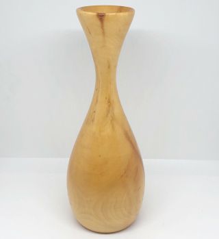 Vintage Hand Turned Wood Mid Century Modern Wooden Vase 10.  5 Inch Mcm Danish