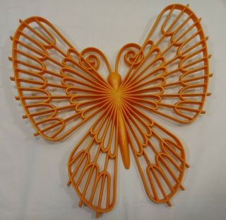 Rare Vintage Burwood Products Butterfly Wall Hanging Orange Plastic 12x12 1970 