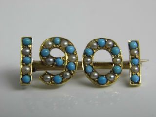 A Rare Antique 1901 15ct Gold Seed Pearls & Turquoise Brooch Prince Edward King