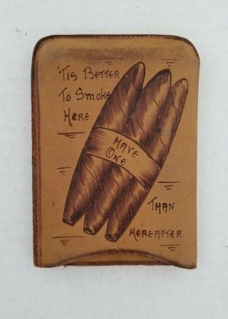 Antique Vtg 1909 Coney Island Leather Souvenir Cigar Case Holder Pouch