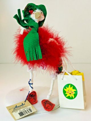 Vintage 1994 Annalee Christmas Window Shopper Ostrich 10 " Doll Tag