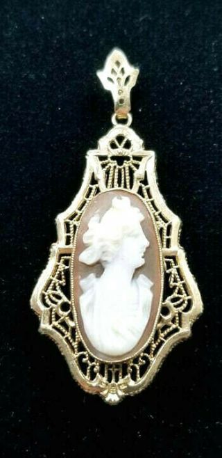 Antique 10k Yellow Gold Esemco Shiman Carved Cameo Framed Pendant 1oz Victorian