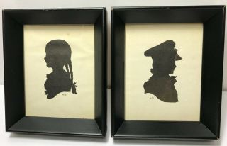 Signed Pr Antique Early Painted Portrait Silhouettes Young Girl Boy Lady Lad
