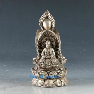 Chinese Tibet Silver Hand Carved Buddha Statue W Ming Dynasty Xuande Mark
