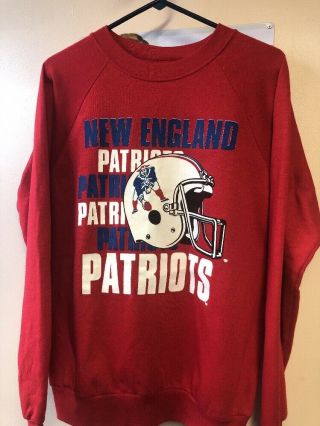 Rare Vintage 1980s England Patriots Crewneck Sweatshirt Lg Nfl Usa Old Logo
