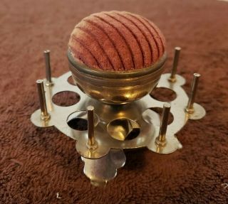 Antique Vintage Sewing Pin Cushion And Thread Spool Holder 2