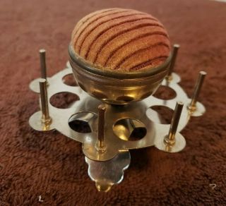 Antique Vintage Sewing Pin Cushion And Thread Spool Holder 3