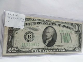 1934 - A Us Federal Reserve $10 Note,  Hamilton,  Old Antique Currency Bill