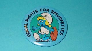 Smurf Button Pin Equal Rights For Smurfettes Rare Vintage Smurf Display Piece