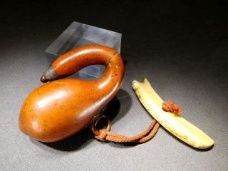 Rare Gourd Inro W Netsuke Gunpowder Bottle? 19thc Japanese Edo Antique