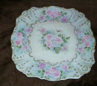 Vintage Porcelain Plate Hand Painted Bavaria Germany Floral 9 1/2 "