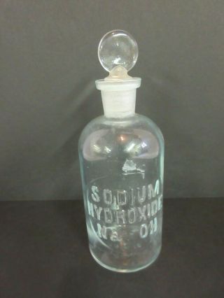 Sodium Hydroxide Na Oh Antique Apothecary Drug Store Bottle With Lozenge Stopper