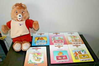 Vintage 1985 Teddy Ruxpin Talking Bear & 6 Tapes And Books