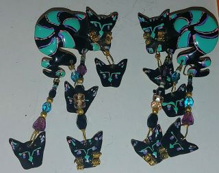 Lunch At The Ritz Cats Post Earrings; Rare & Hand Signed 1989 14k