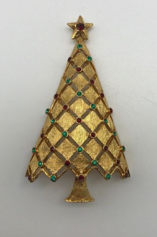 Vintage Rare Signed Mylu Rhinestone Christmas Tree Pin Brooch