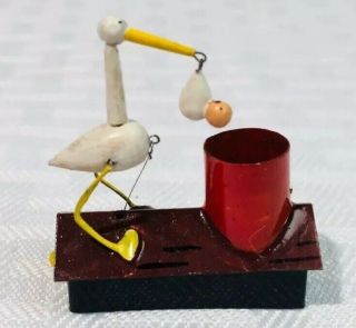 Miniature Dollhouse Artisan Mechanical Pull Toy Stork Baby Delivery St Leger