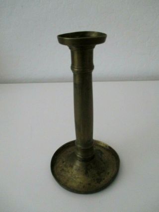 Antique Hog Scraper Brass Candlestick Holder 7 1/2 " Late 18th Century Early 19th