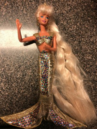 Vintage 1995 Jewel Hair Mermaid Princess Barbie Doll Long Blonde Hair Crown