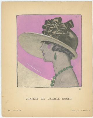 1921 Fine Art Deco Fashion Chapeau De Camille Roger Flapper Hat Pochoir Stunning