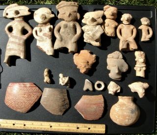 Precolumbian Figures,  Pottery Pieces—lot Of 19 Artifacts